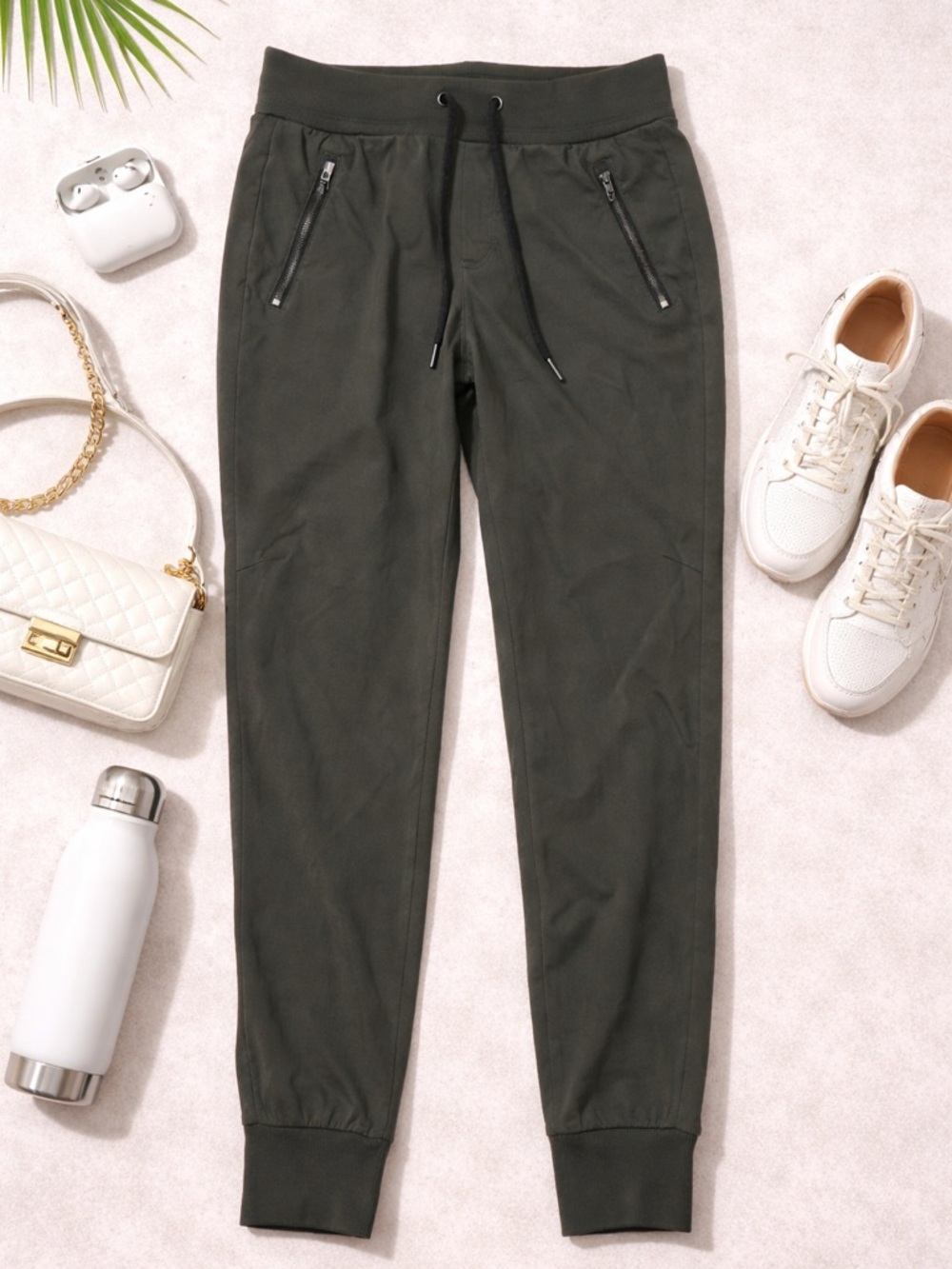 Athleta Olive Drawstring Zip-Pocket Joggers